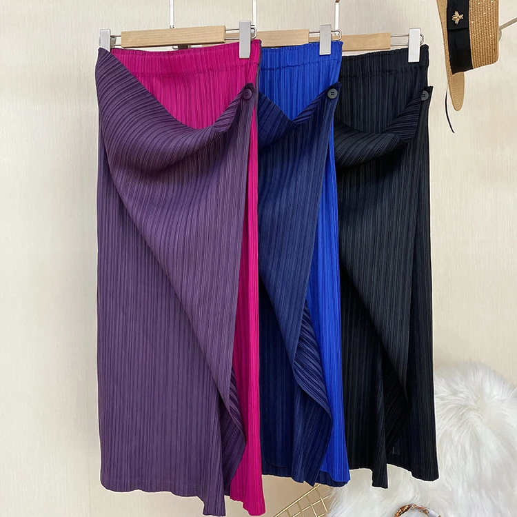

2021 New Fashionable Casual Office Women High Waist Pleated Slim Miyake Long Skirt