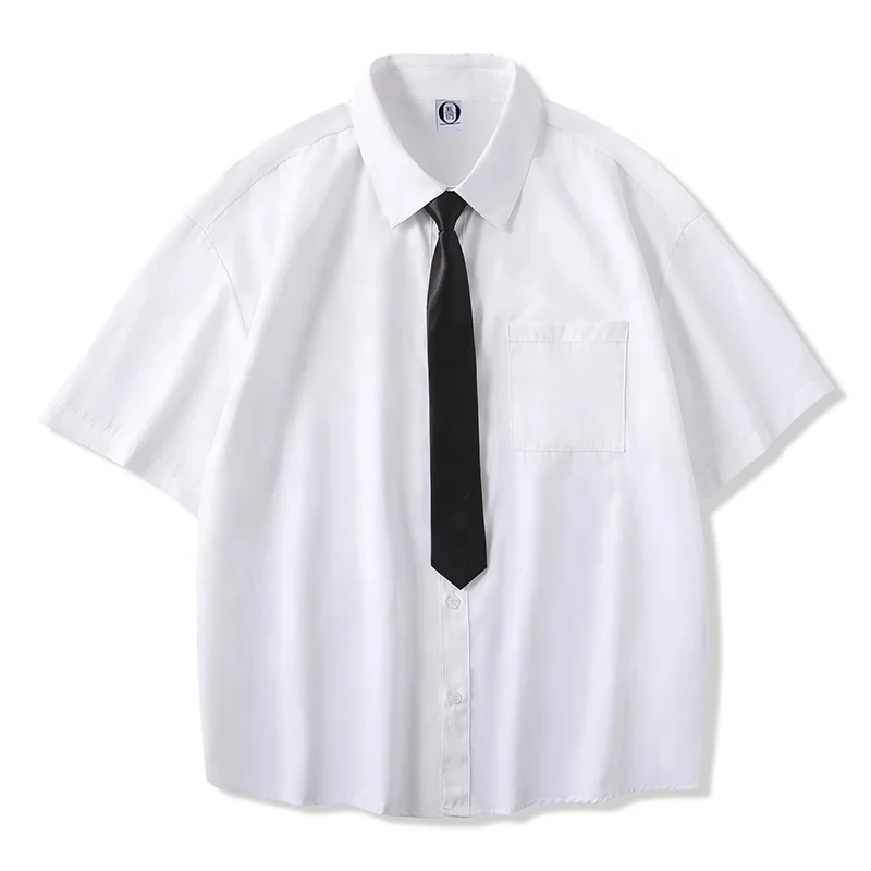 

Japanese Student Short Sleeve Shirt Unisex Oversized Drop Shoulder Middle High School Uniforms School Dress Jk Uniform With Tie