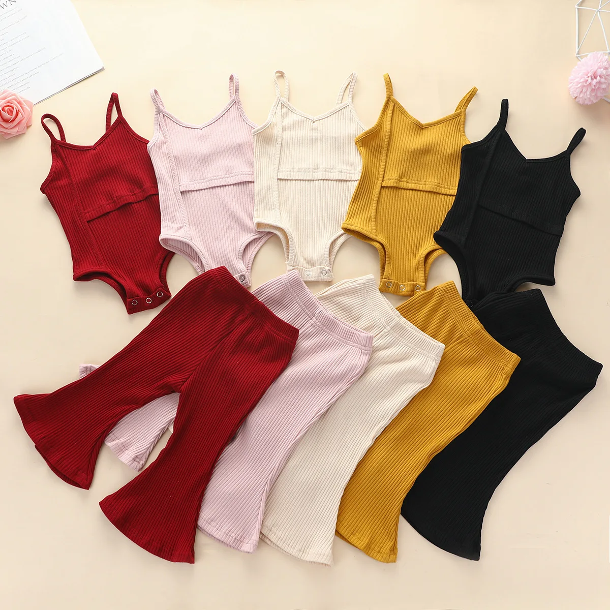 

Solid Color Sleeveless Baby Romper 2 Pieces Set Baby Girls Clothing Sets, Customized color