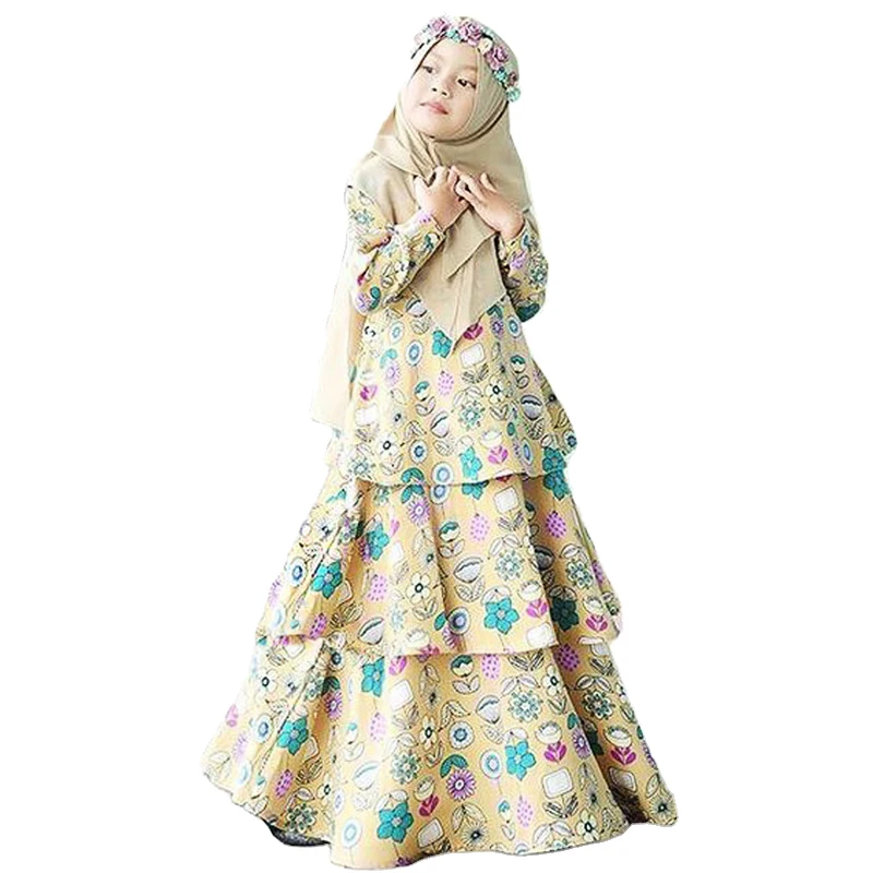 

MXCHAN EID Full set fashion design girls hijab and abaya muslim clothing kids abayas girls