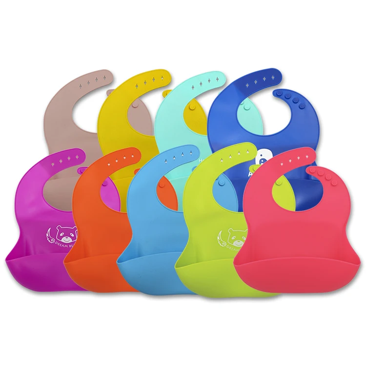 

Hot Sale Wholesale Feeding Products High Quality Safety Bibs Easily Cleaned Washable Printed Soft Baby Silicone Bibs of Baby, Blue, orange,,green or customized color