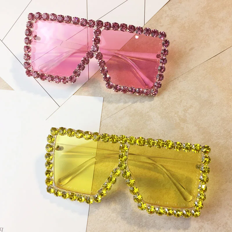 

hot selling 2020 fashion Oversized Square Shades Bling Diamond Sun glasses rhinestone sun glasses sunglasses luxury women