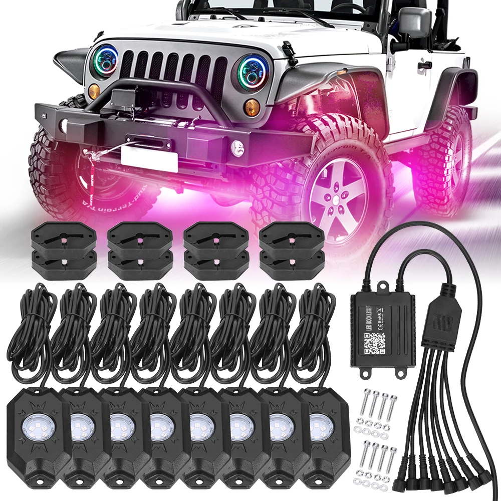

Hot sales 4/8/12 pods white light bluetooths controlled led rock lights rgbw for Trucks
