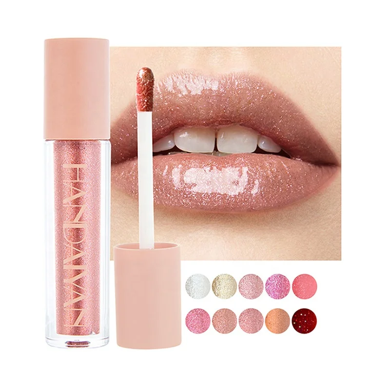 

HANDAIYAN 10 colors Metallic Pearl Lip Gloss Liquid Lipstick Private Label Waterproof Lip Gloss With Shining