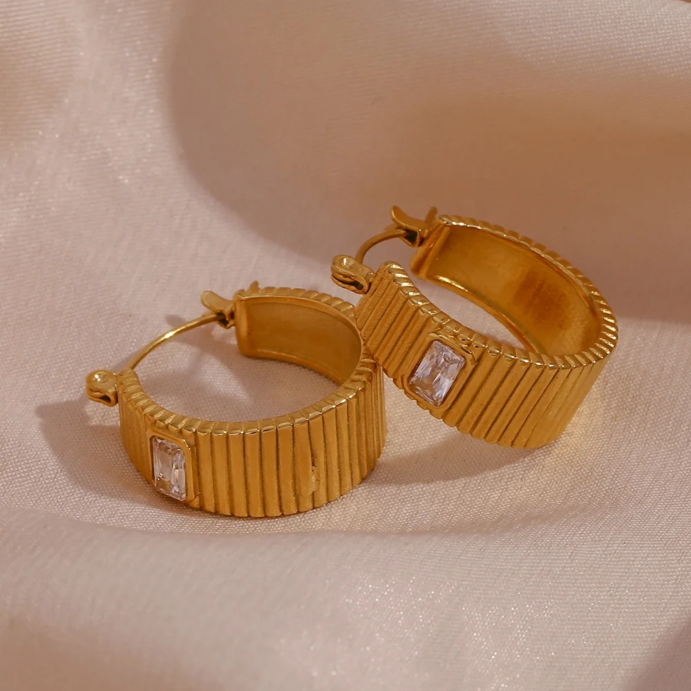 

Water Proof Jewellery Vintage Engraved Zircon Hoop Earring PVD Gold Plated 2023 Stainless Steel Hoop Earrings