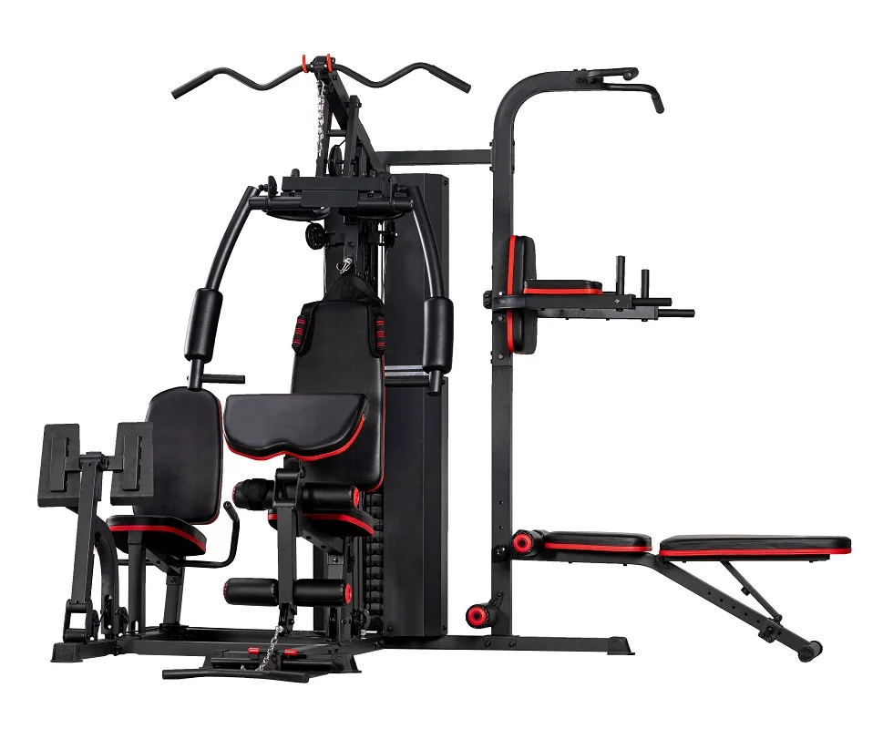 

Multi Function Home Gym bodybuilding fitness machine stations multi-functional exercise equipment with leg press, Black