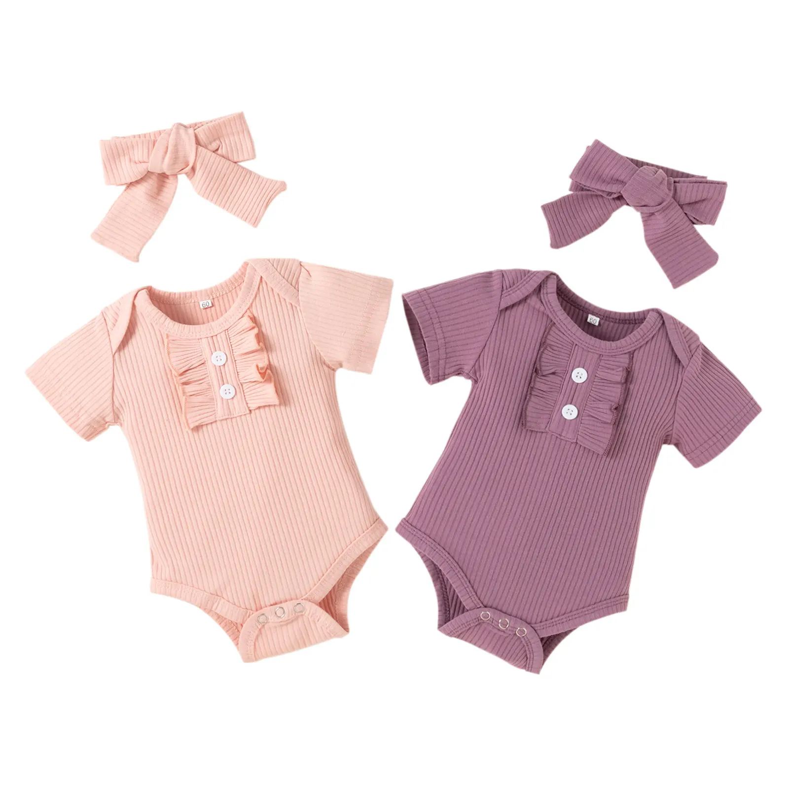 

Summer cotton baby set romper buttons head band baby girls rompers manufacturer