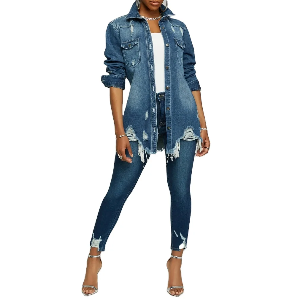 

New lady worn denim jacket Torn claw mark denim jacket women jacket jeans 2022 Spring and Autumn fashion