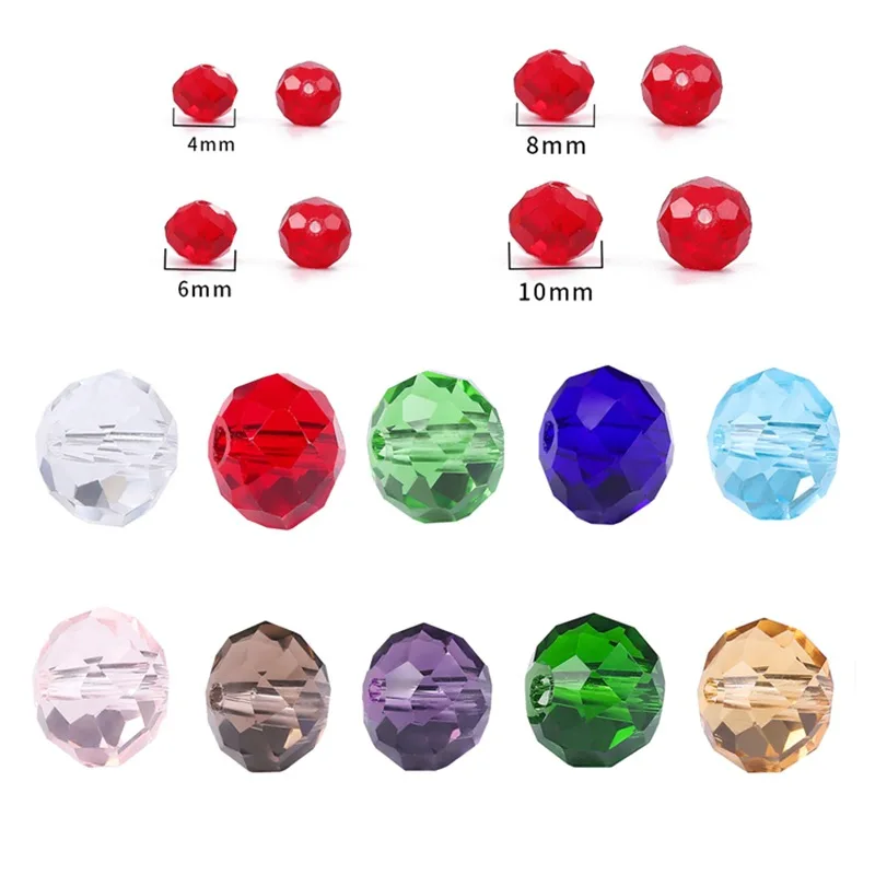

New Arrival 4/6/8/10mm Transparent Faceted Flat Round Crystal Glass Loose Beads Set, Multi