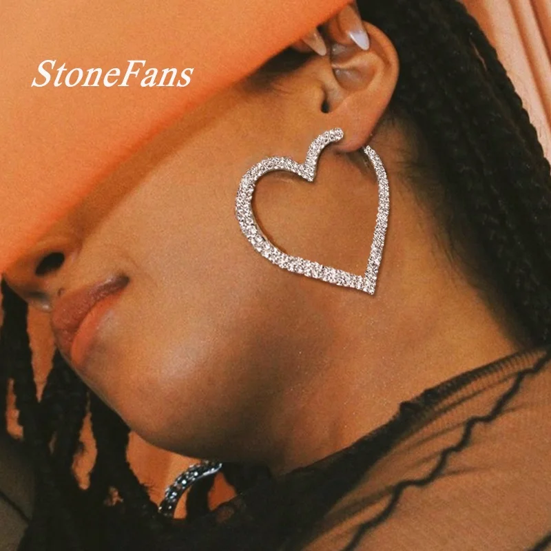 

Fashion diamond rhinestone women gold fashion Heart hoop earrings, Silver gold