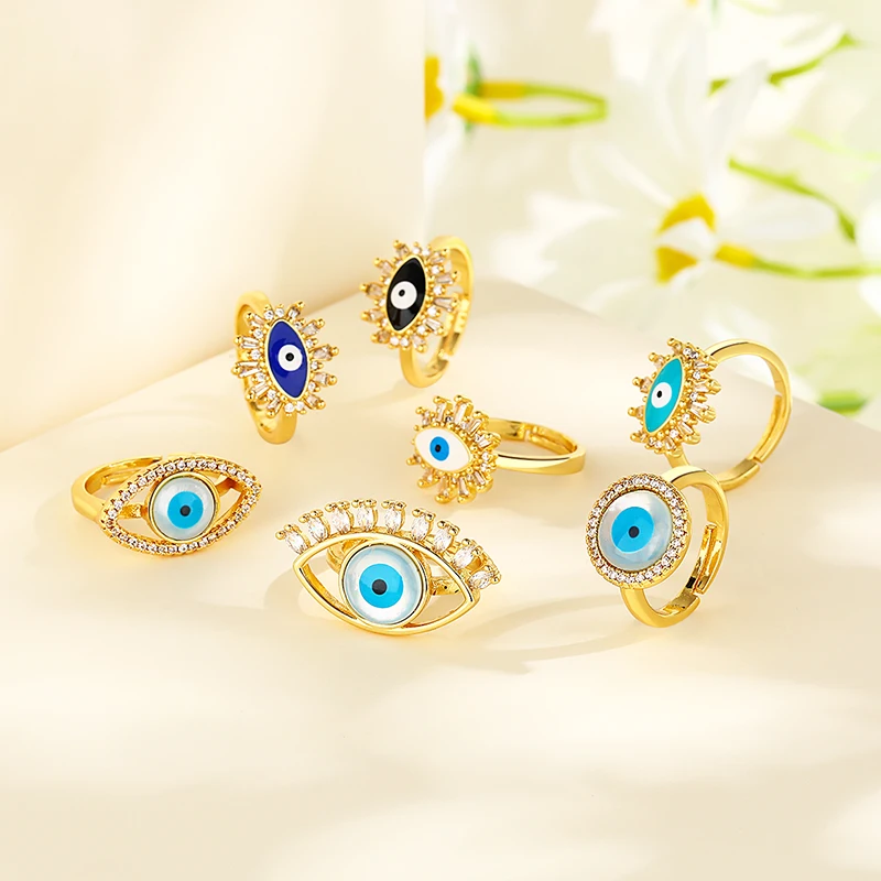 

Heng Dian Jewelry Boho Color Chic Wholesale 18K Gold Plated Rings Devil'S Eye Ring Fashion Jewelry Statement