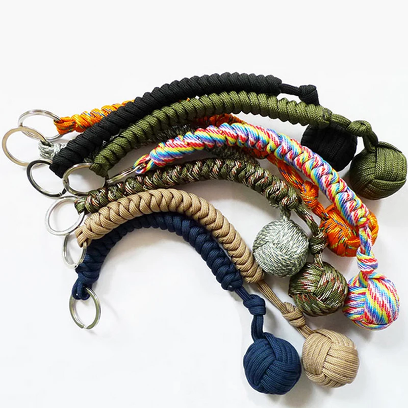 

Paracord Keychain Lanyard Self Defense Monkey Fist Knot Rope Steel Ball Knot Keychain Survival Key Ring