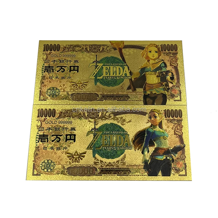 

Ready stock Anime 10000 yen bills Japanese game legend of Zelda 24k gold foil banknote for collection