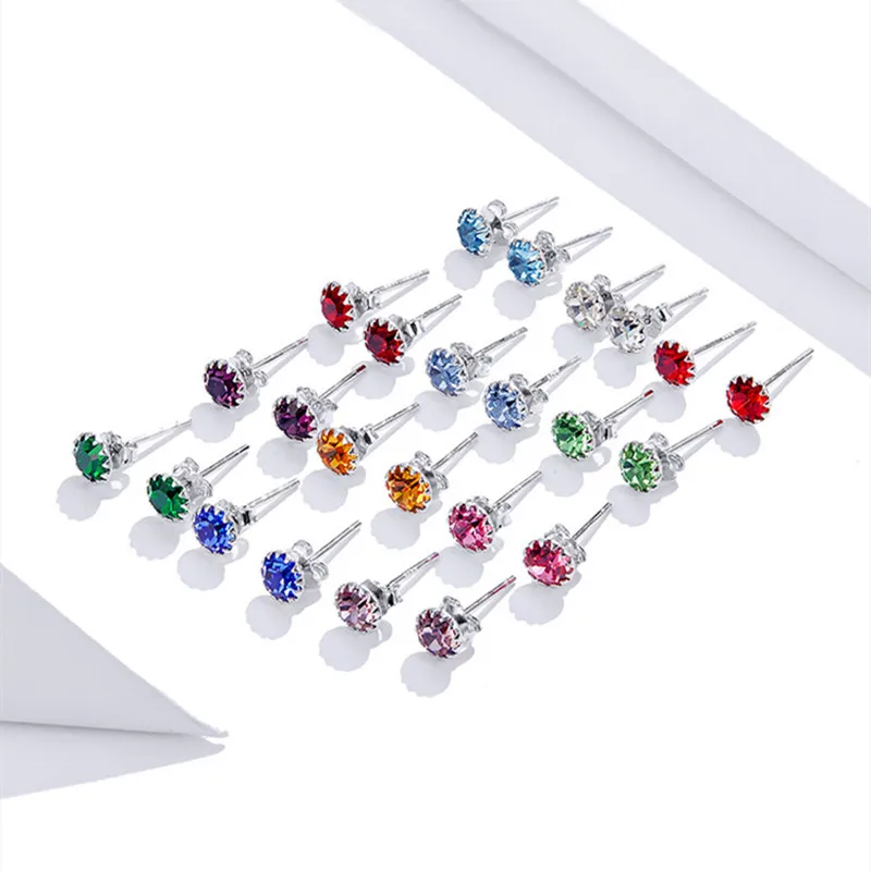 

Wholesale Round Birthstone 925 Sterling Silver Zircon Diamond Studs Earrings for Ladies