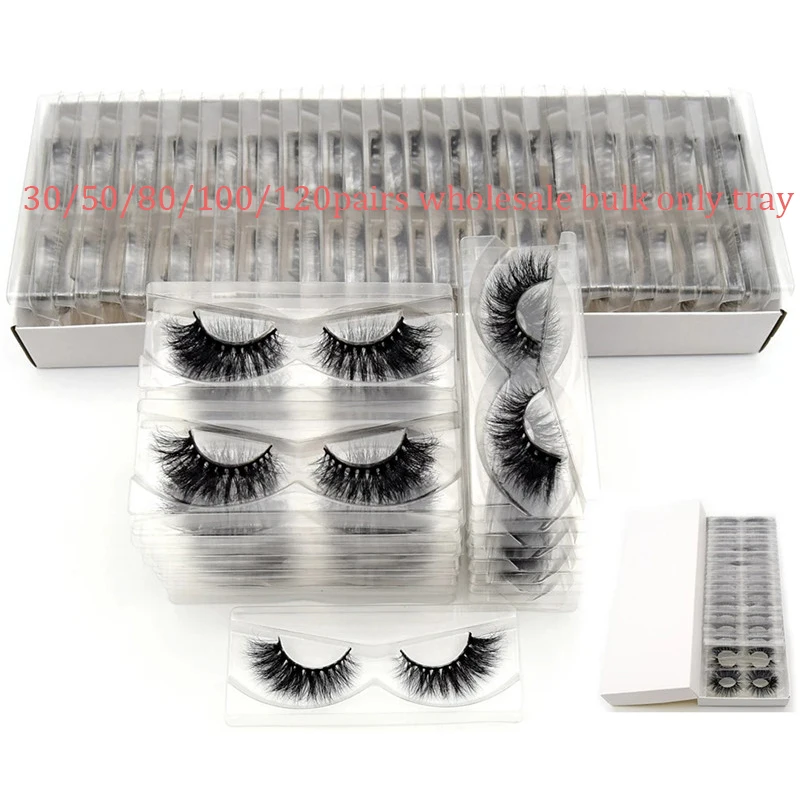 

30 50 100 Pair Lashes With Tray No Box 3D Mink Eyelashes Invisible Band Lashes Natural wholesale eyelashes