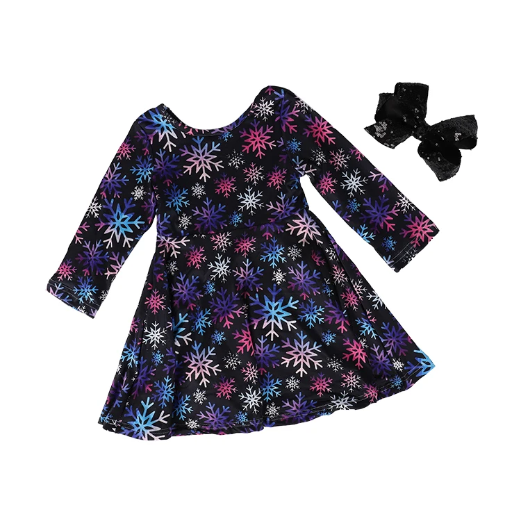 

Winter Girls Long Sleeve Snowflake Print Dress, Navy