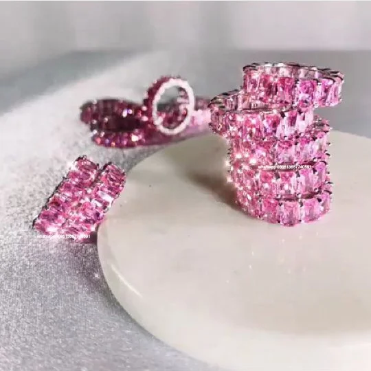 

eternity ring 925 sterling silver women hiphop pink ring baguette