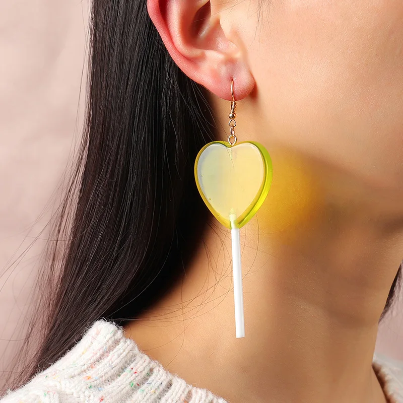 

2022 Personality Sweet Candy Color Love Lollipop Earrings Ear Hoop Earrings For Girl Women Cartoon Fashion Jewelry, Picture shows