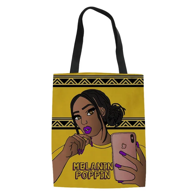 

China Wholesale Tote Shopping Bag Custom Eco Cotton Bag Shopping Black Art African Girl Printing Travel Casual Recycle Handbag, Accept custom made