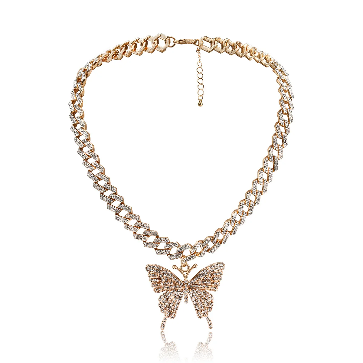 

New Fashion Jewelry 2020 Statement Gold Necklace Chunky Link Chain Bling Butterfly Necklace, Gold,silver