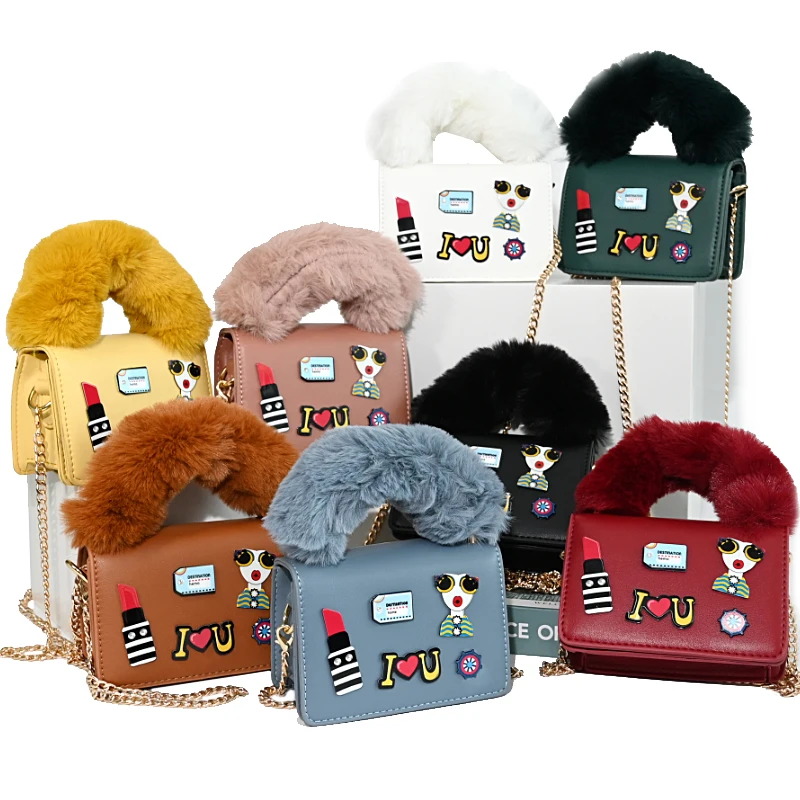 

designer girls kid purses and handbags little toddler girl cute fur crossbody bags purse, 8 colours