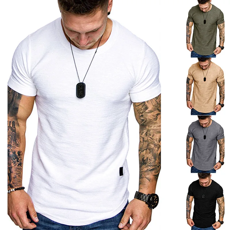

Custom Summer New Men's Casual Sports T-shirt Solid Color Fashion Tops Short-Sleeved Round Neck T-shirt, White,gray,green,black,khaki