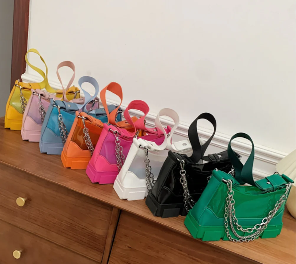 

Personality Colorful Unique Boots Clear Transparent Purse 2021 Summer New Neon Clear Jelly Purse Handbag, 4 colors
