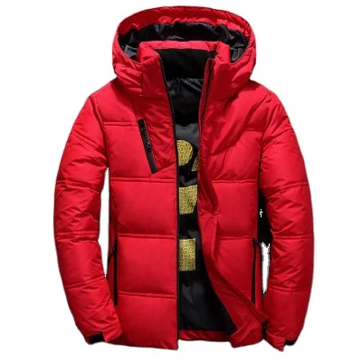 

Winter Warm Men Jacket Coat Casual Autumn Stand Collar Puffer Thick Hat Down Jacket with Hood Duck Parka Male Men's Winter White