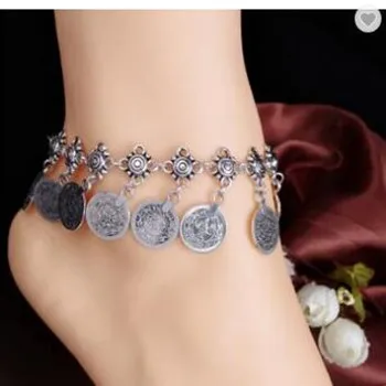 

2017 Bohemian African Creative Tribe Style Silver Color Alloy Coin Vintage Trendy Anklet For Women Gift Statement Jewellery