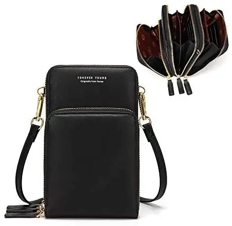 

Women Soild Cover Shoulder Pu Leather Small Tote Handbas Case Wallet Mini Crossbody Phone Bag with 14 Credit Card Slots, Black, pink, orange, green etc