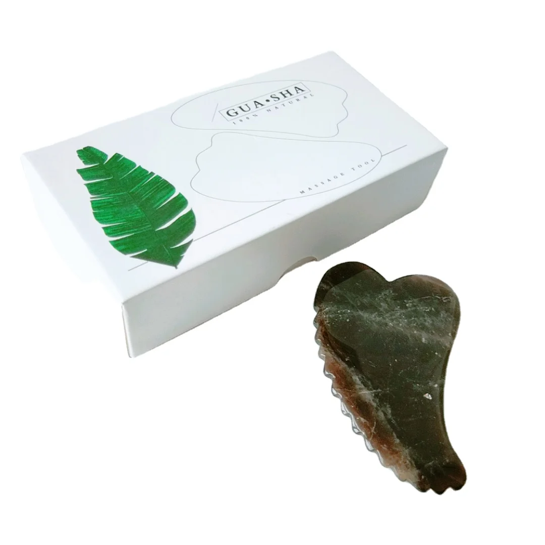 

In stock! chinese traditional massager spiky heart custom smoky quartz gua sha jade stone scraping tool