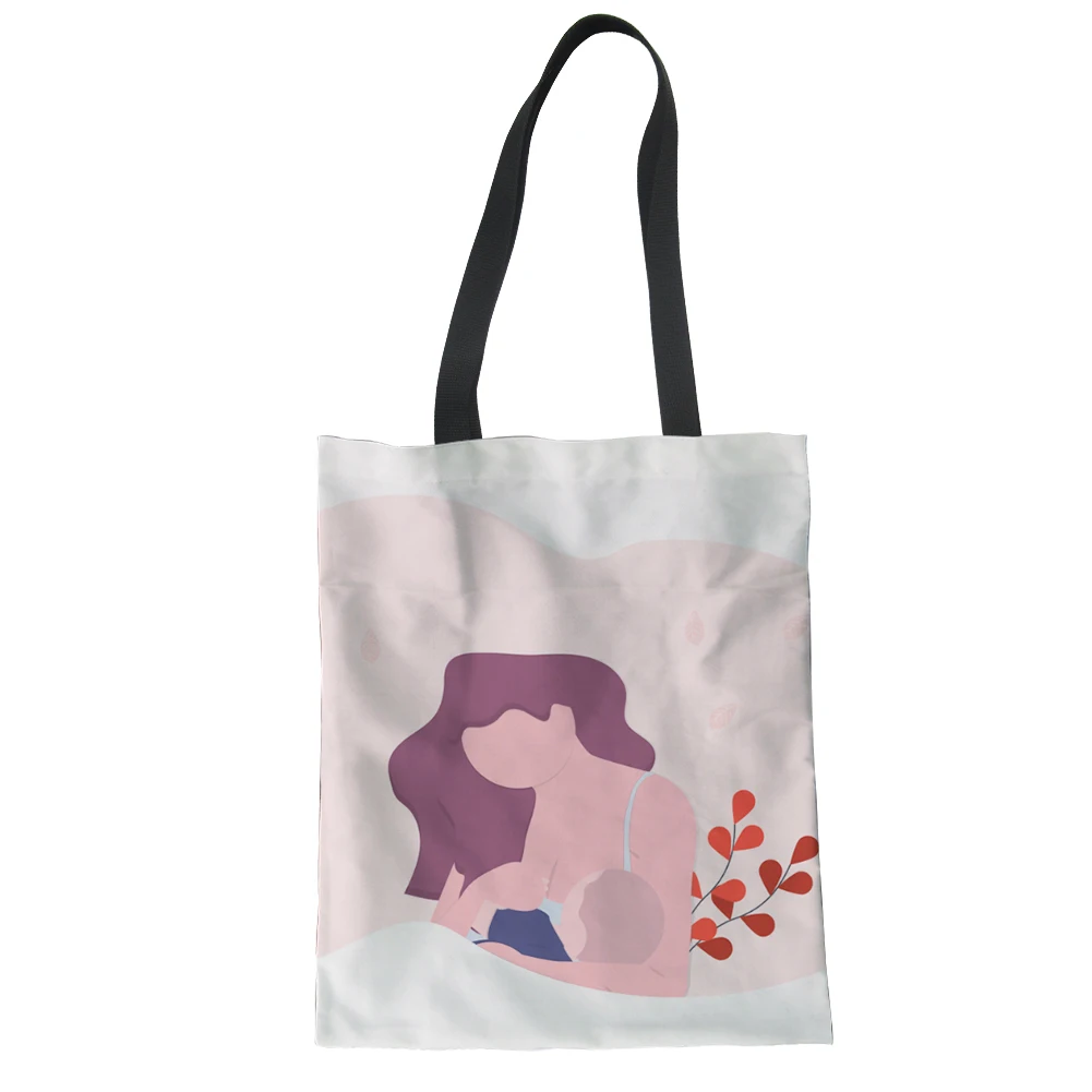 

Cartoon Shopping Bag Reusable Mother & Baby White Pattern Cotton Tote Bag Shopping Custom Photo/Logo Shopping Bag Gift for Mom, Customized color