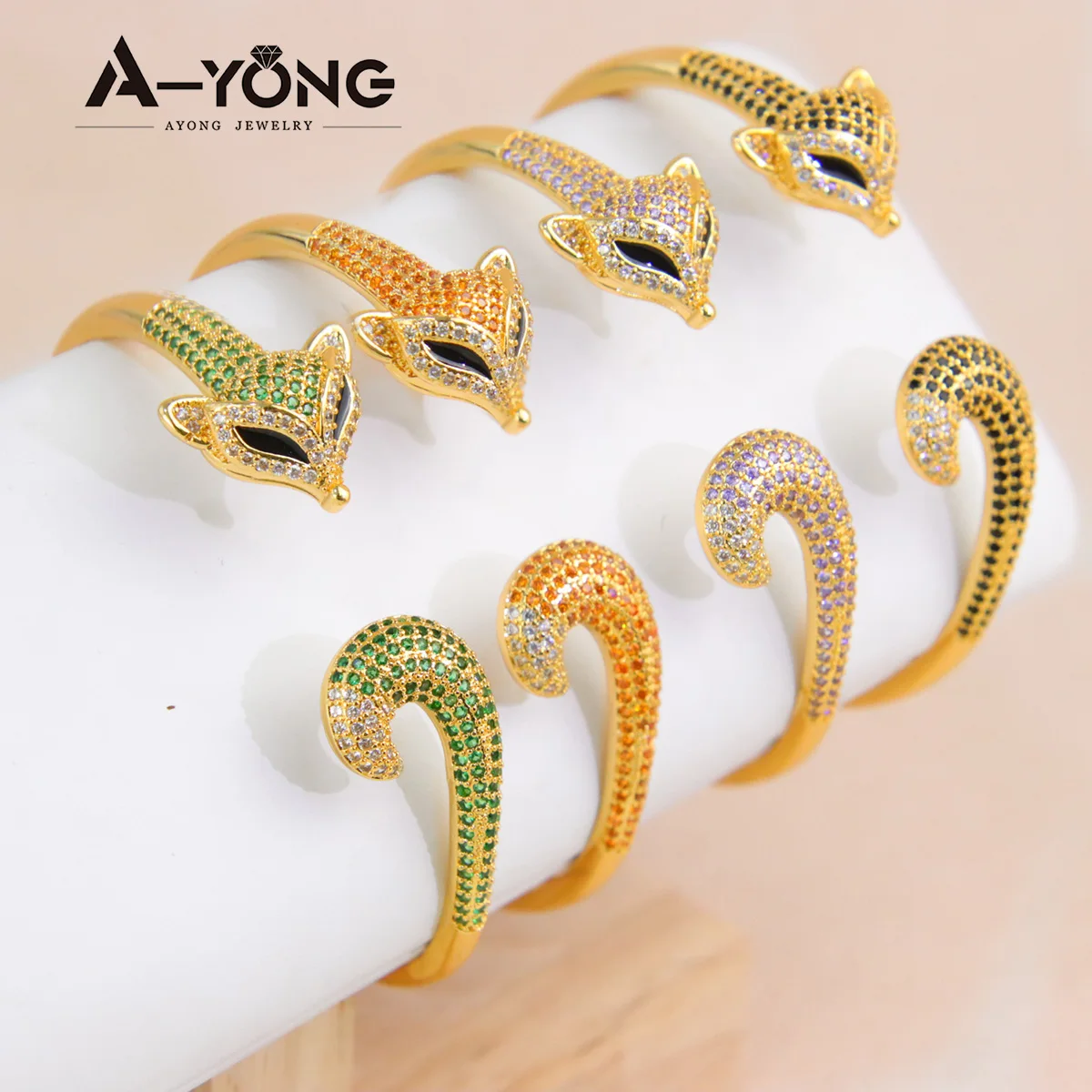 

Ayong Jewelry Brass Fox Cubic Zirconia Adjustable Bangle Bracelet Women's Gold Plated Bangles