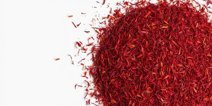 Fresh saffron threads on rustic wooden surface