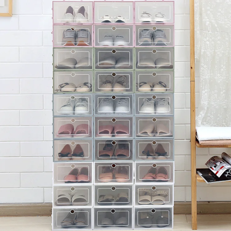 

High Quality Plastic Shoes Box Transparent Stackable Display Plastic Shoes Box Clear Drawer Storage Shoe Organizer Box