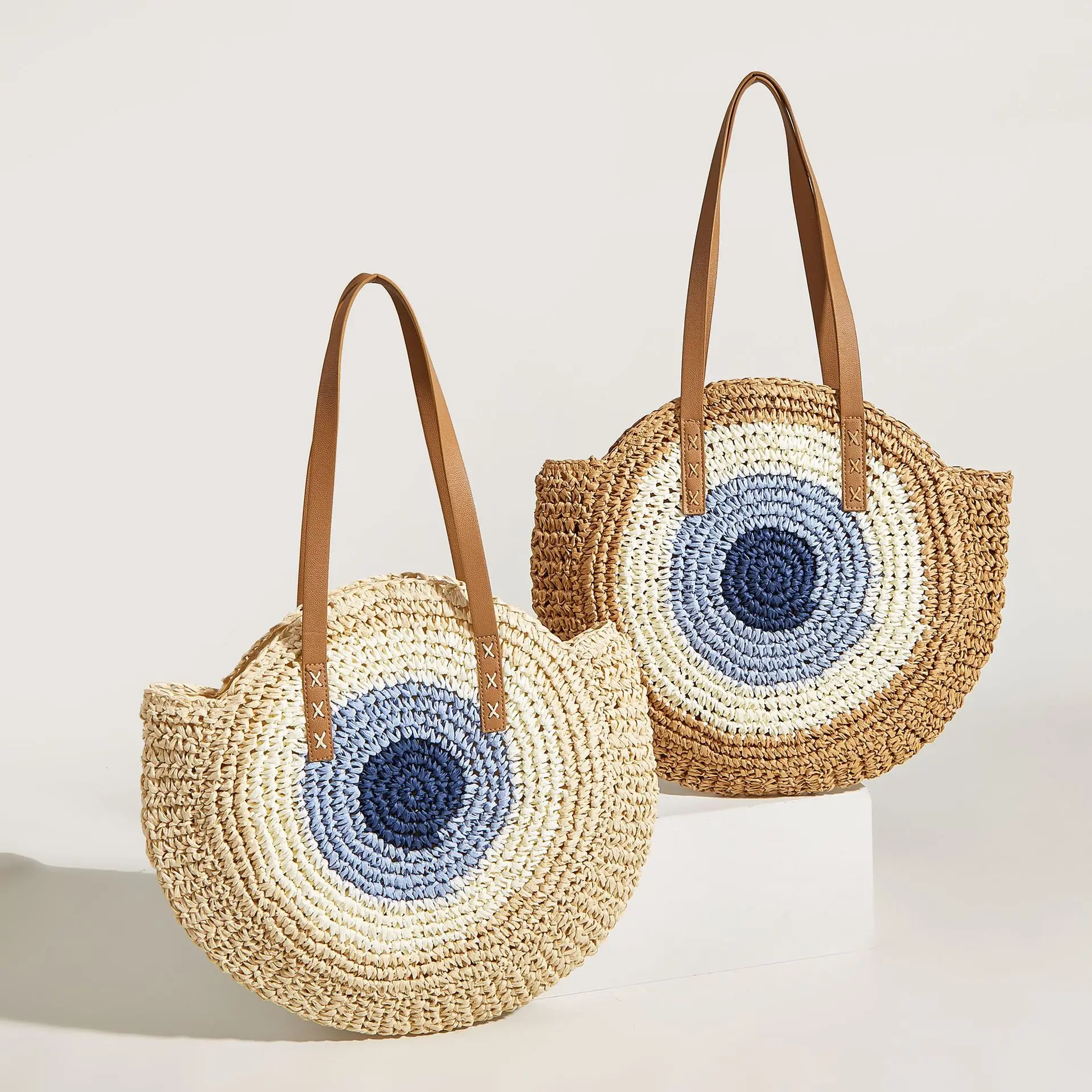 

Women Round Large Summer Beach Purse Handbags Straw Tote Weave Shoulder Bag