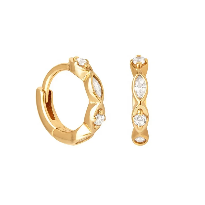 

Milskye jewelry 925 silver 18k gold jewelry round horse eye zircon huggies earring