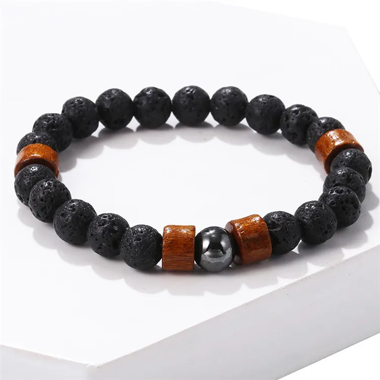 

European and American cross-border hot-selling energy volcanic stone wood bead bracelet natural stone beaded bracelet, Picture shows