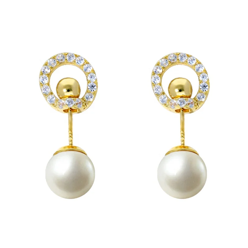 

Guangzhou New Fashion Jewelry Female Zirconia Gold-Filled Pearl Stud Earring, Gold color