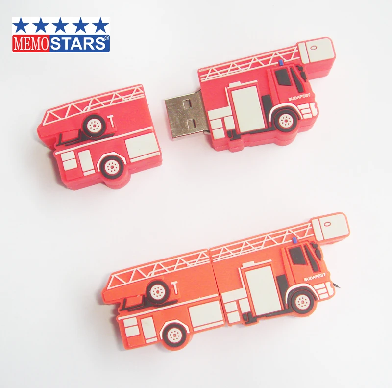 OEM Custom pvc fire truck shape USB flash pen drive memory stick for government advertising gifts promotions giveaways, Customized