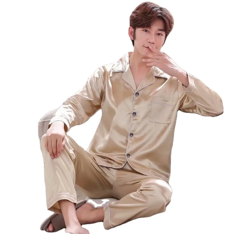 

2021 High Quality Satin Solid Pajamas Family Men Sleepwear Elastic Pajama Sets Design Pajamas Sets, Red