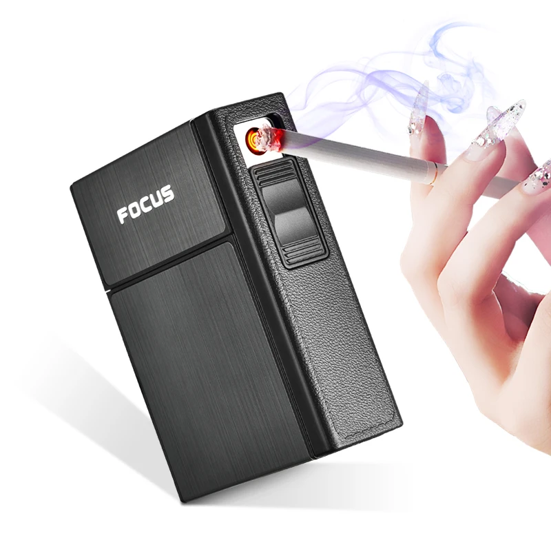 

Cigarette case with built-in heat coil lighter case cigarette case hold 20 cigarettes with heating wire ingition, 3 colors