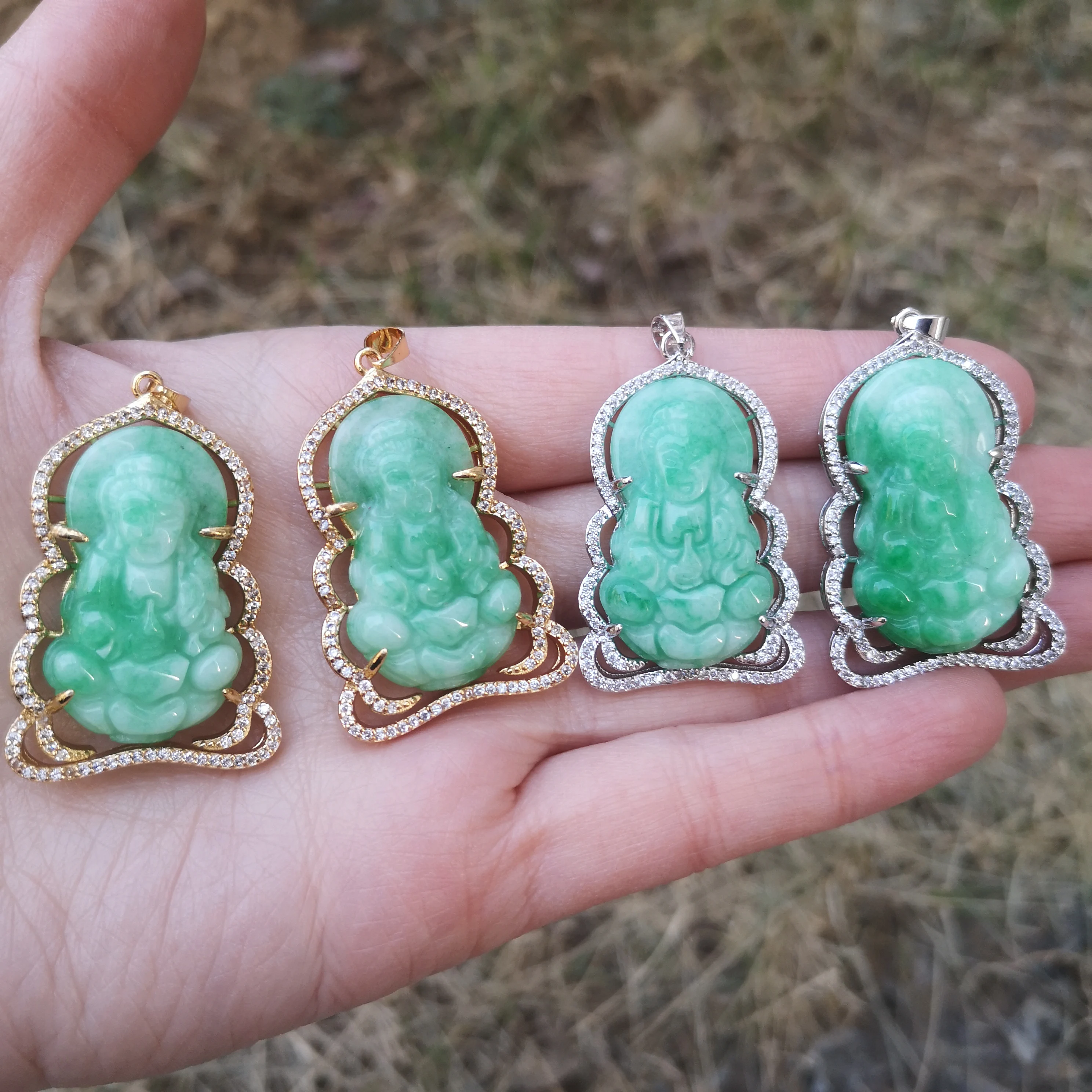 

2021 HOT! jialin jewelry Wholesale 925 silver gold agate jade guanyin jade pendant necklace