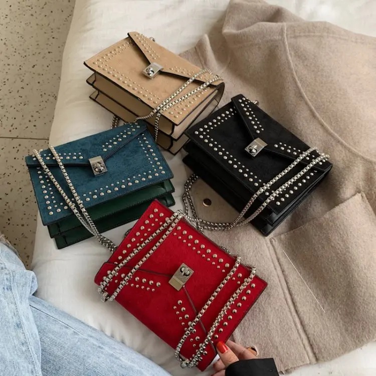 

Autumn and winter new texture small bag female 2020 popular new rivet small square women hand bag, Customized