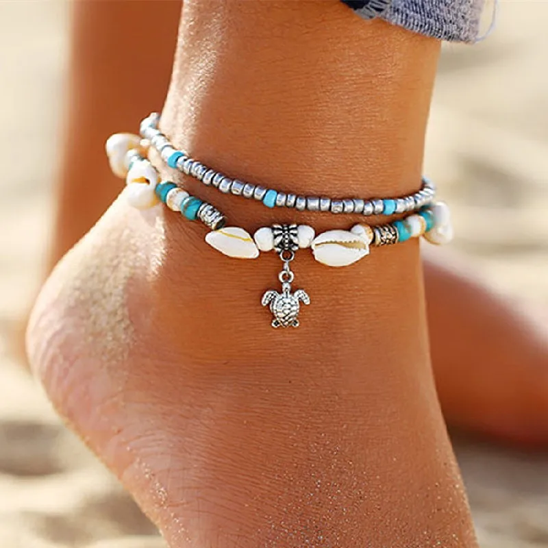 

CAOSHI Beach Shell Jewelry Beaded Stone Charm Vintage Antique Women OEM ODM Bohemian Hawaiian 2022 Sea Tortoise Summer Anklets