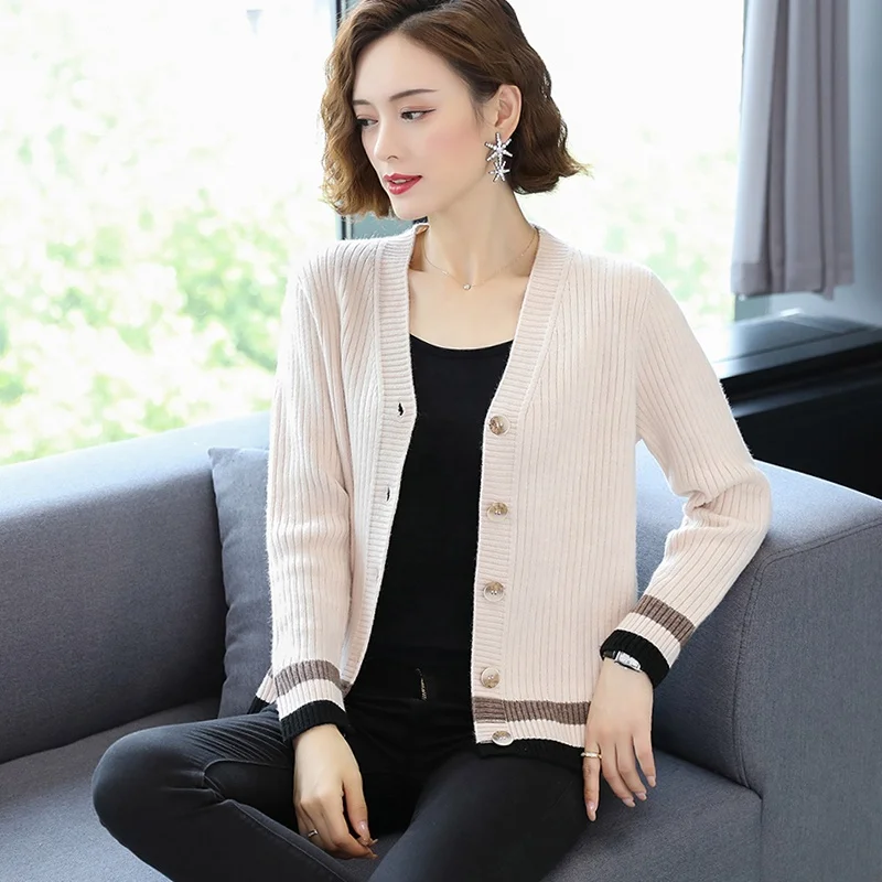 

Hot selling autumn spring classic v-neck soft comfortable sweater cardigan for women, Picture