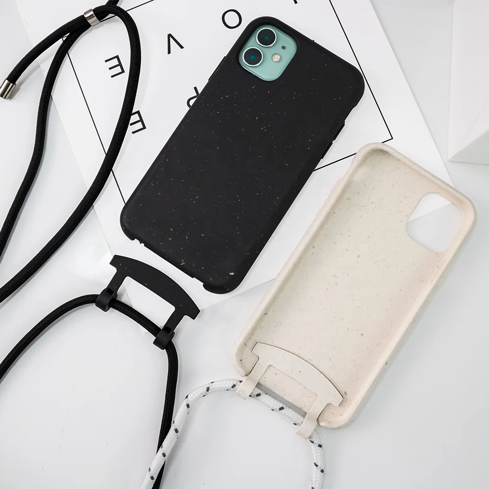 

Custom 100% Bio Biodegradable Detachable Necklace Mobile Phone Case with Compostable PLA PBAT for Iphone Xs 11 12 pro max case, 6 colors