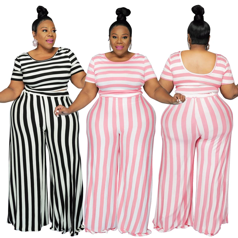 

OEM women's plus size casual sexy long-sleeved 2-piece striped ladies suit, Black