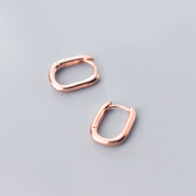 

925 sterling silver plated delicate hollow oval smooth huggie hoop earrings women daily wear jewelry