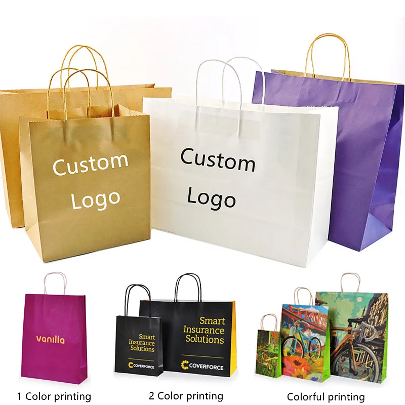 

Recycled biodegradable retail grocery shopping packaging custom made fast food take away clothes packaging kraft paper bag